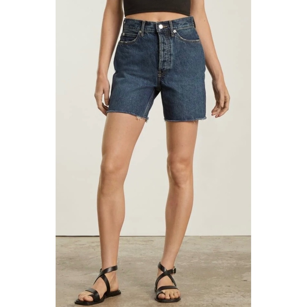 Everlane Rigid Way High Short 29 Organic Cotton Blue Denim Raw Hem